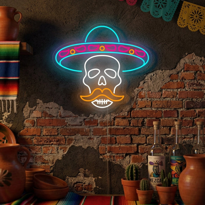 "Schedel In Sombrero Voor Dag Van De Doden" Neon Verlichting