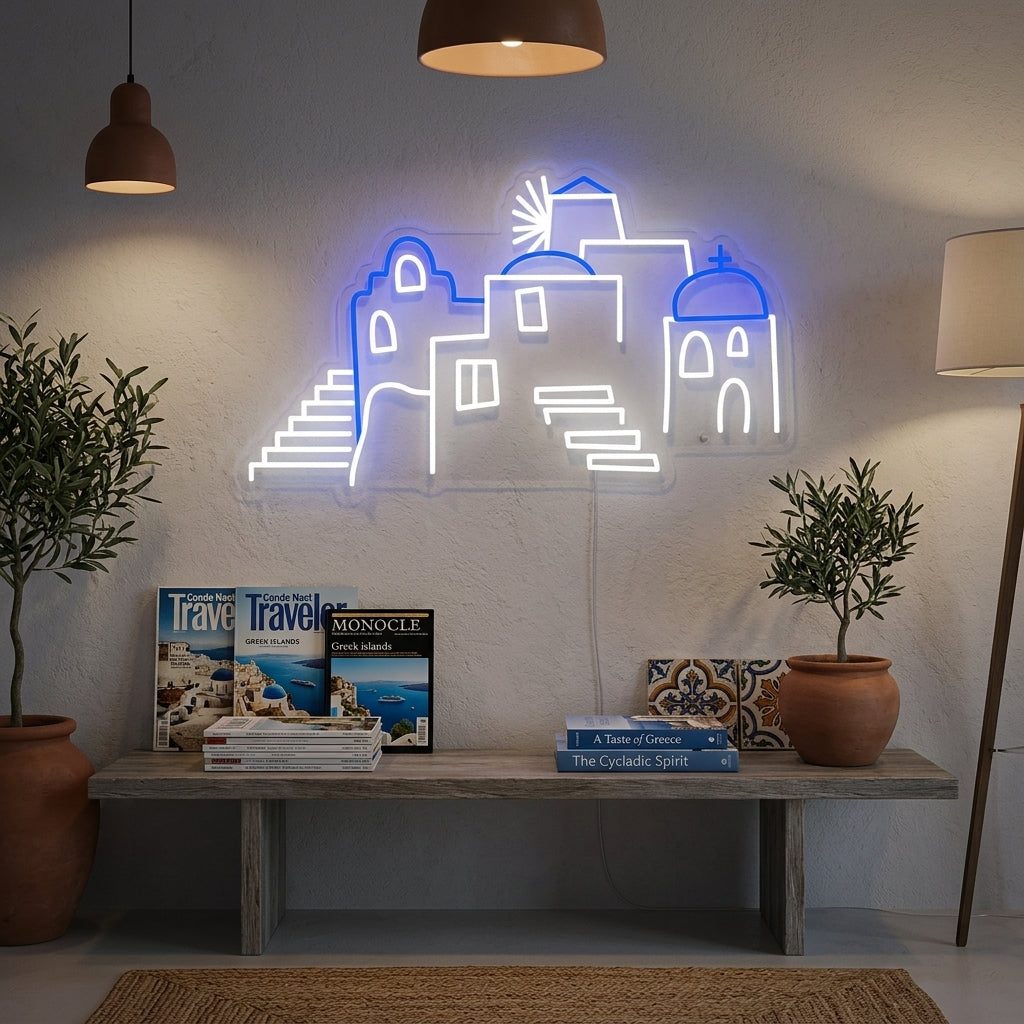 "Koepels Van Santorini In Griekenland" Neon Verlichting