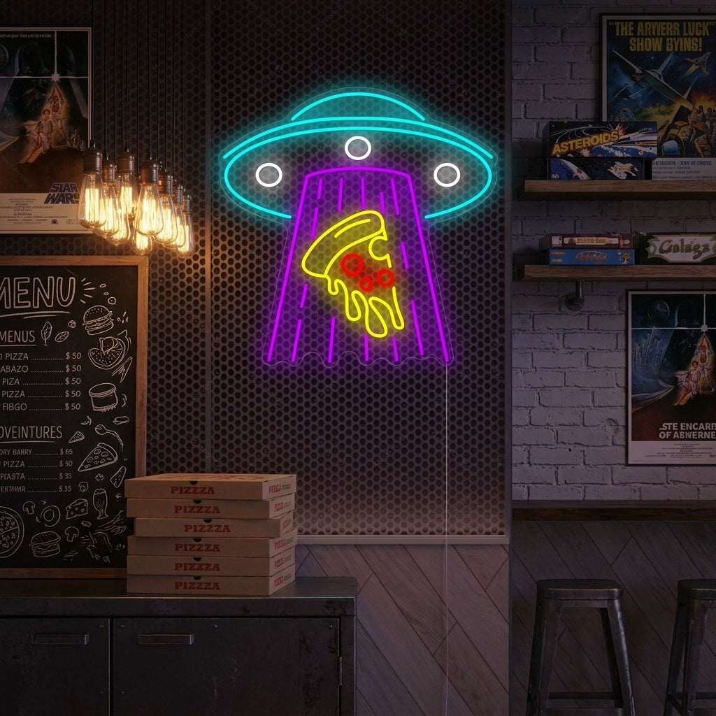 "Ufo ontvoering Pizza" Neonbord
