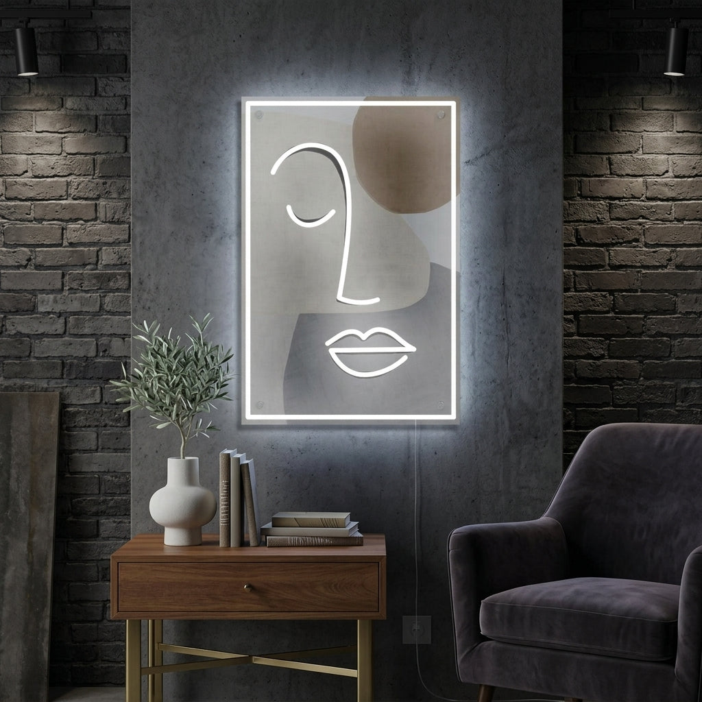 "Abstract Menselijk Gesloten Oog, UV Print" Neon Verlichting