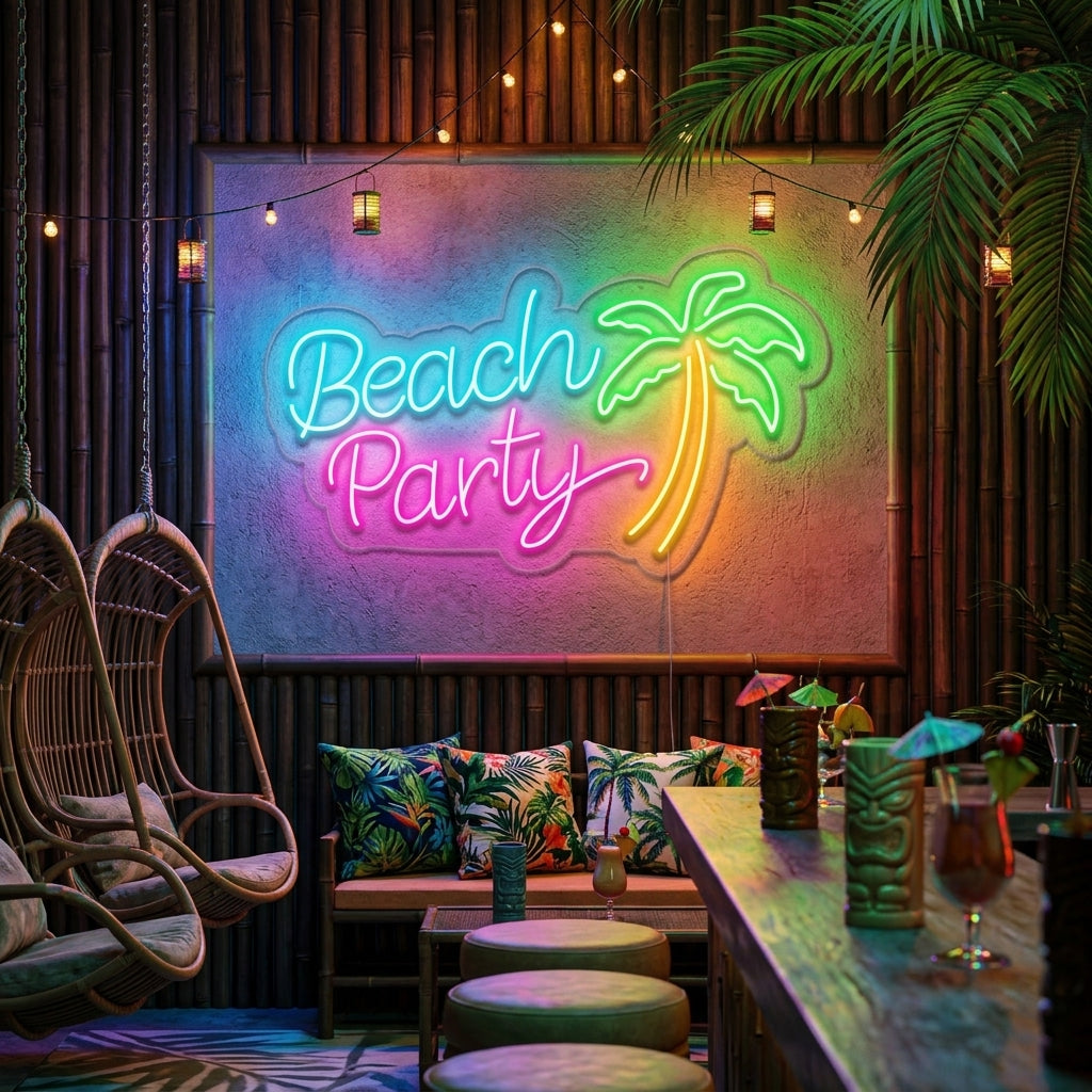 "Beach Party, Palmboom" Neon Verlichting