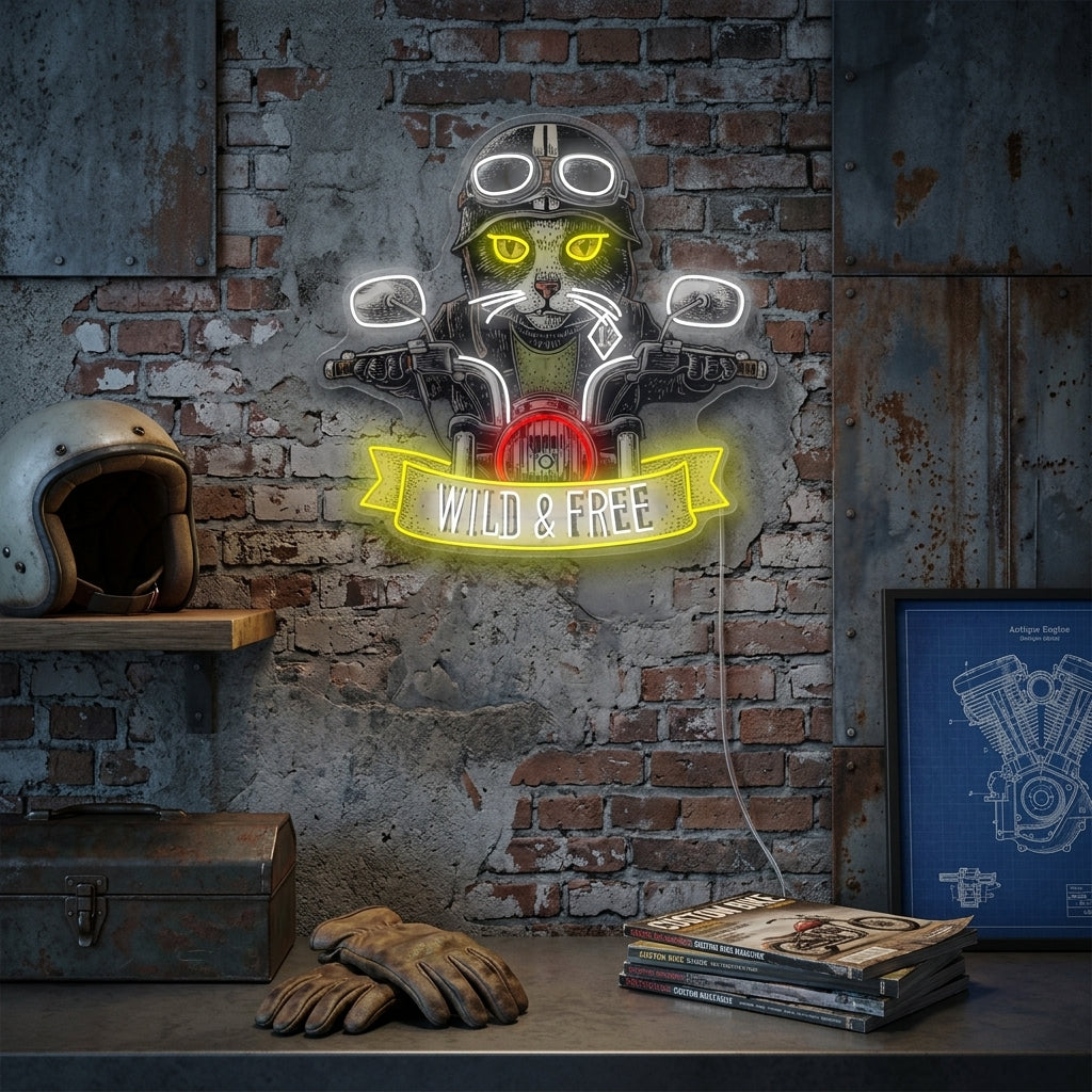 "Kat en motorfiets" Neonbord