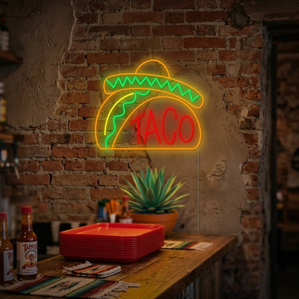 "Mexicaanse Hoed Taco" Neonbord