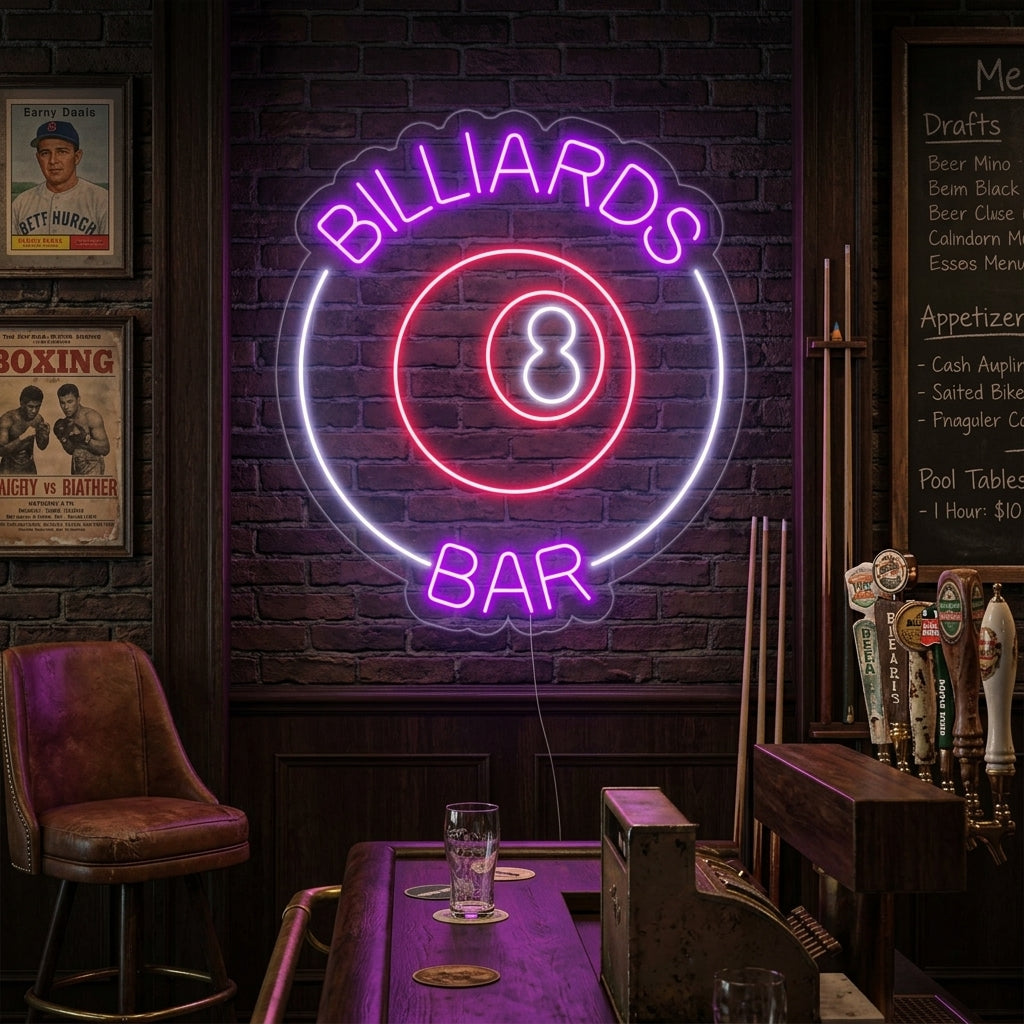 "Billiards 8 Bar, Biljartbar Logo" Neon Verlichting