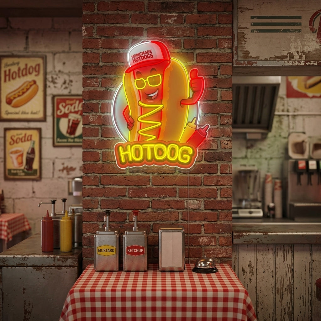 "Hotdog mascotte" Neonbord