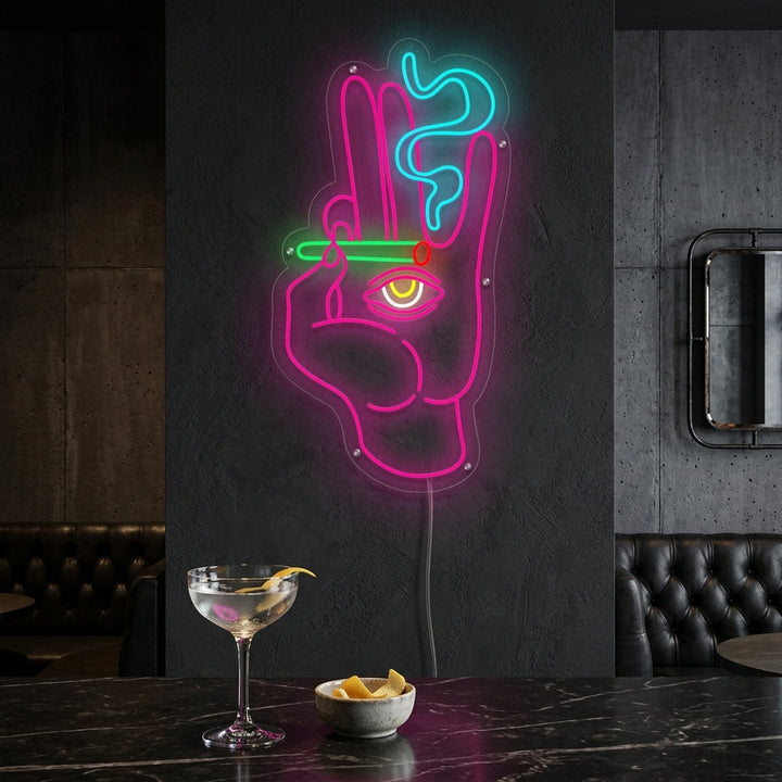 "Rokende Hand Met Joint Hand Oog Sigaret" Neon Verlichting