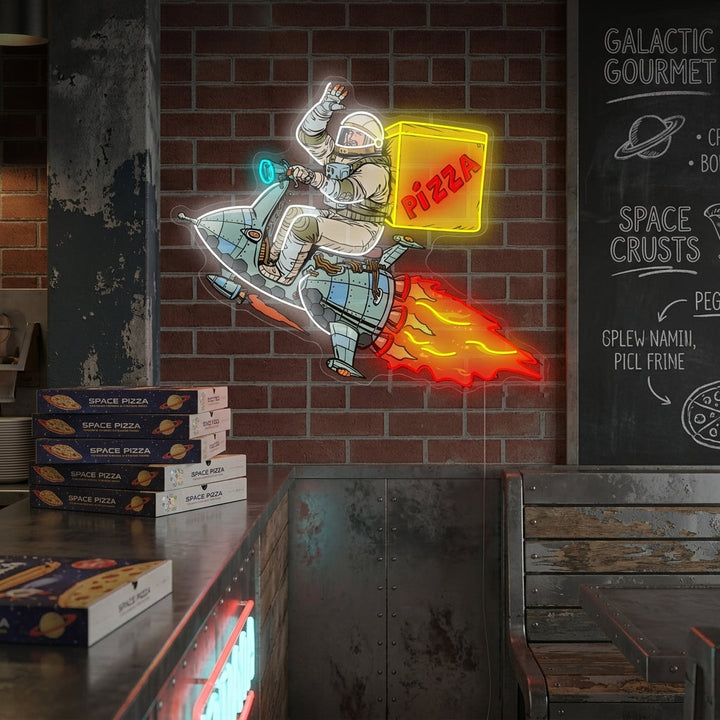 "Astronaut levert pizza" Neonbord