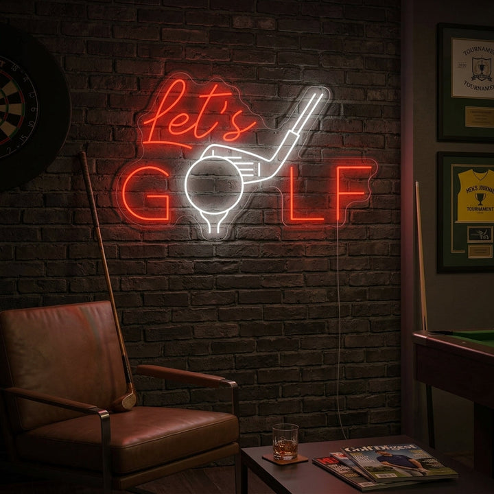 neon golfclub met tekst let’s golf