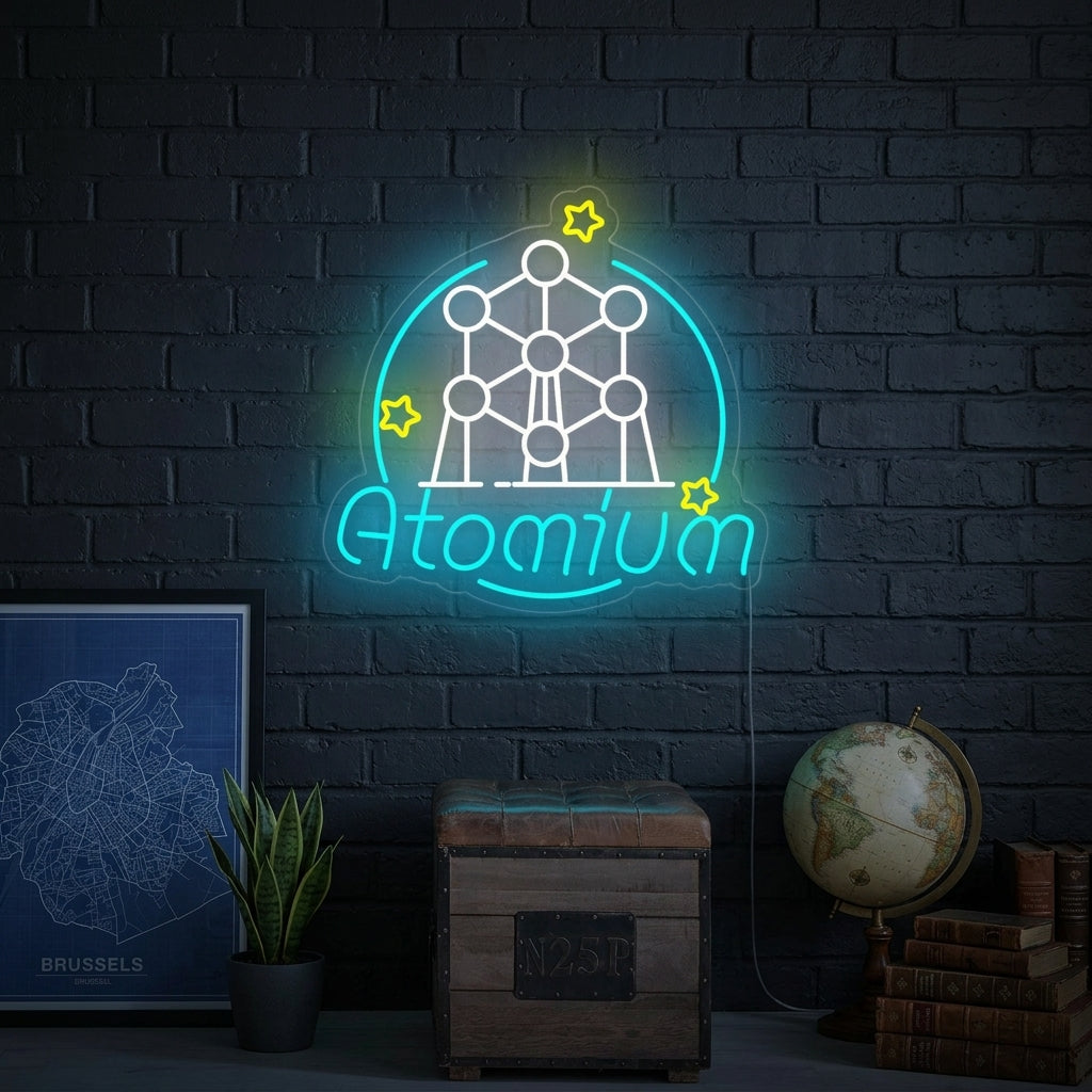 "Atomium In Brussel, België" Neon Verlichting