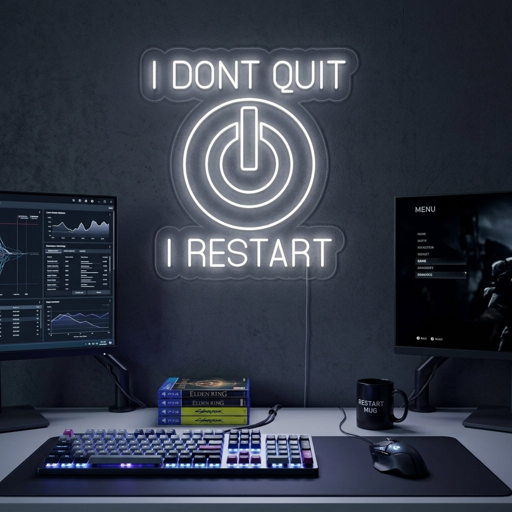 "I Dont Quit I Restart" Neon Verlichting