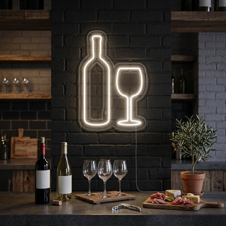 "Wijnfles, Wijnglas" Neon Verlichting