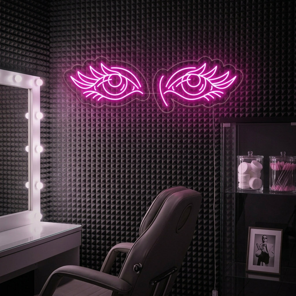 Roze LED neon ogen wandlamp