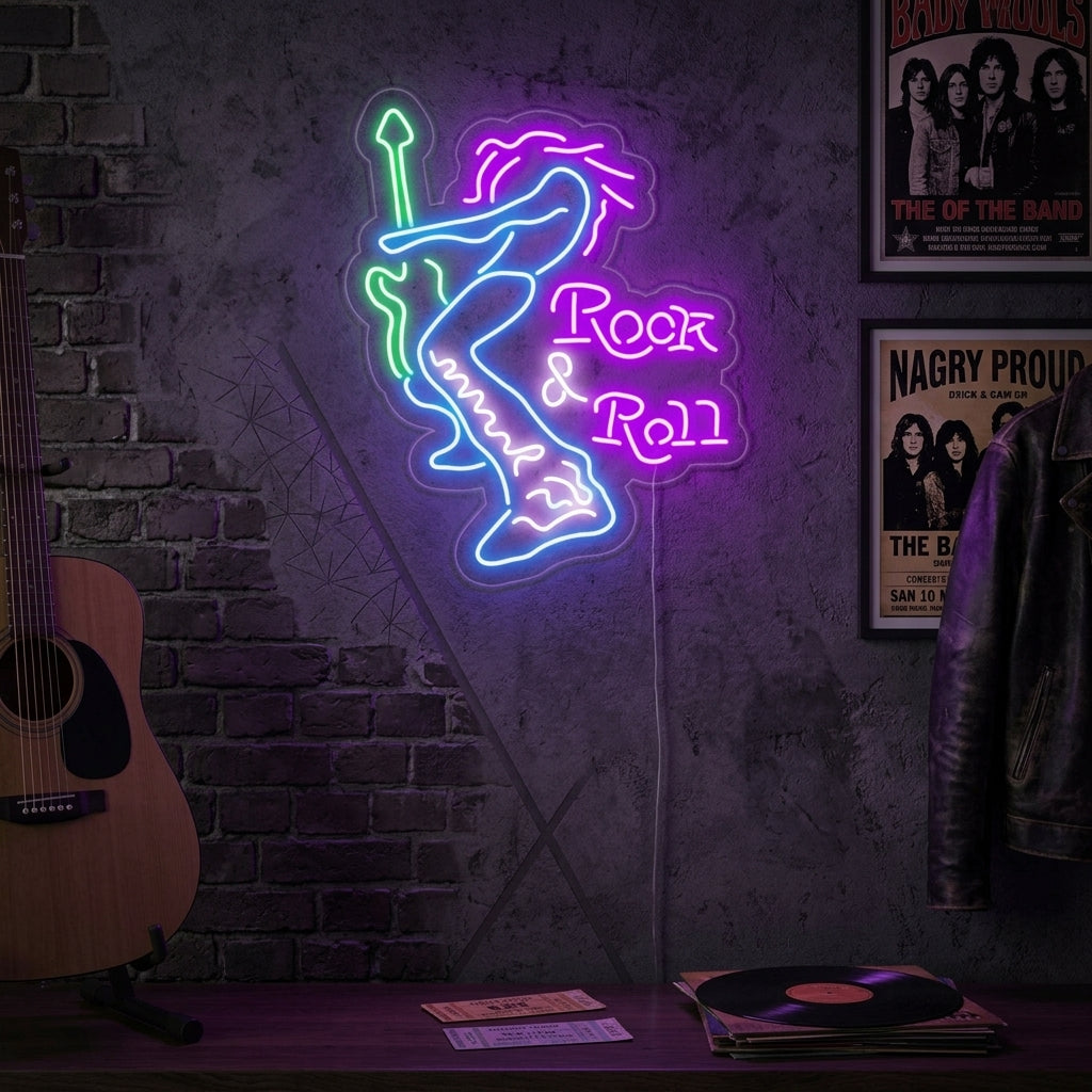 "Rock And Roll, Elektrische Gitarist" Neon Verlichting
