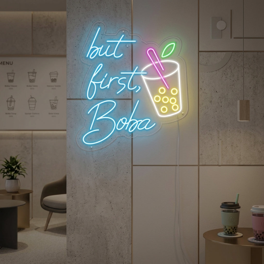 "Kop, But First Boba" Neon Verlichting