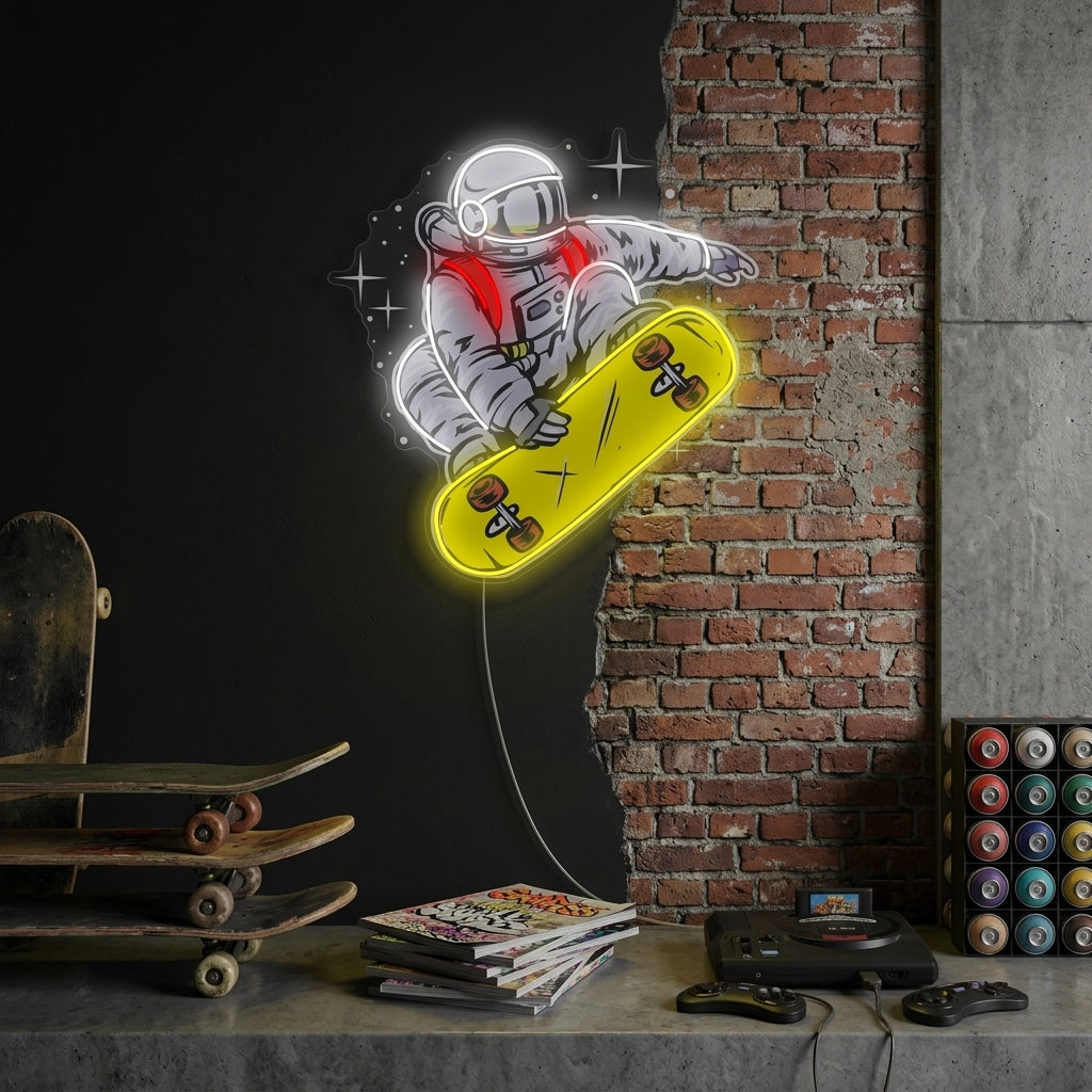 "Astronaut op skateboard" Neonbord