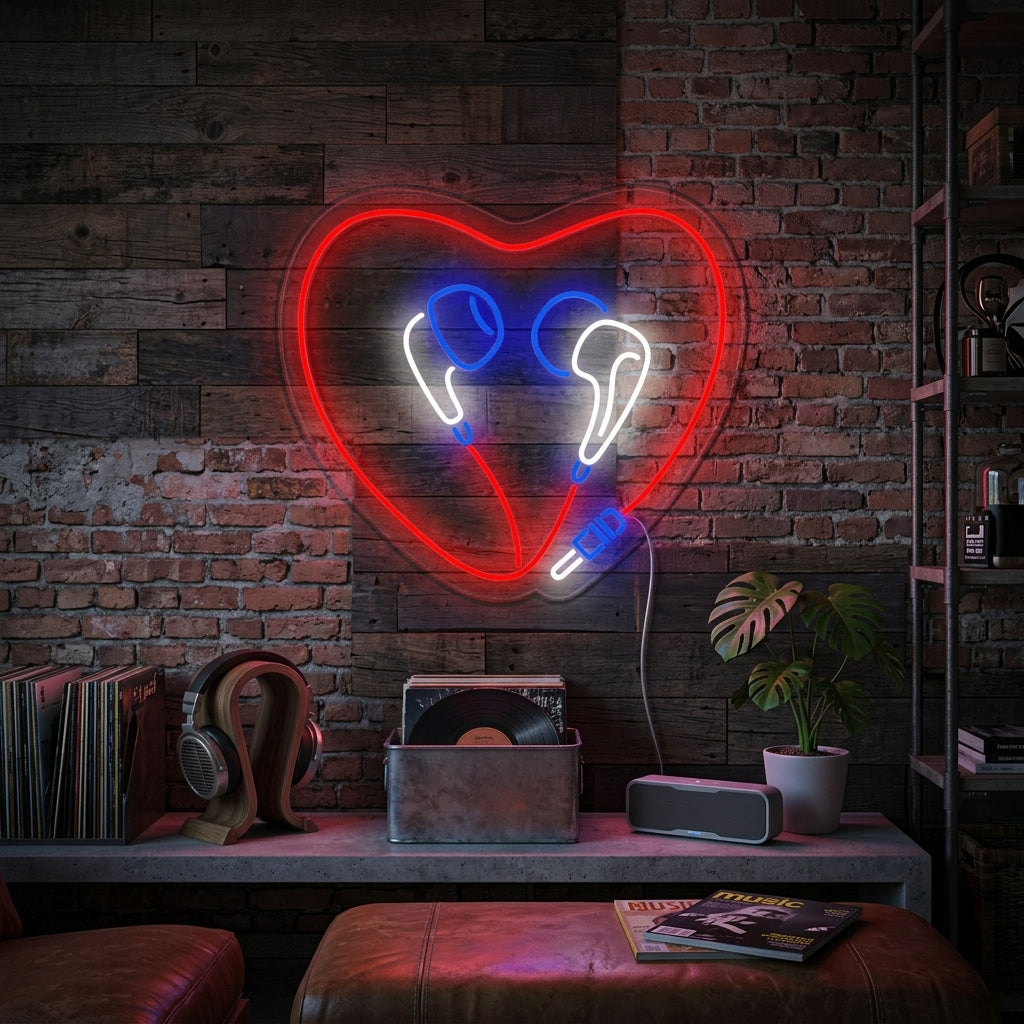 "Hart Koptelefoon" Neon Verlichting