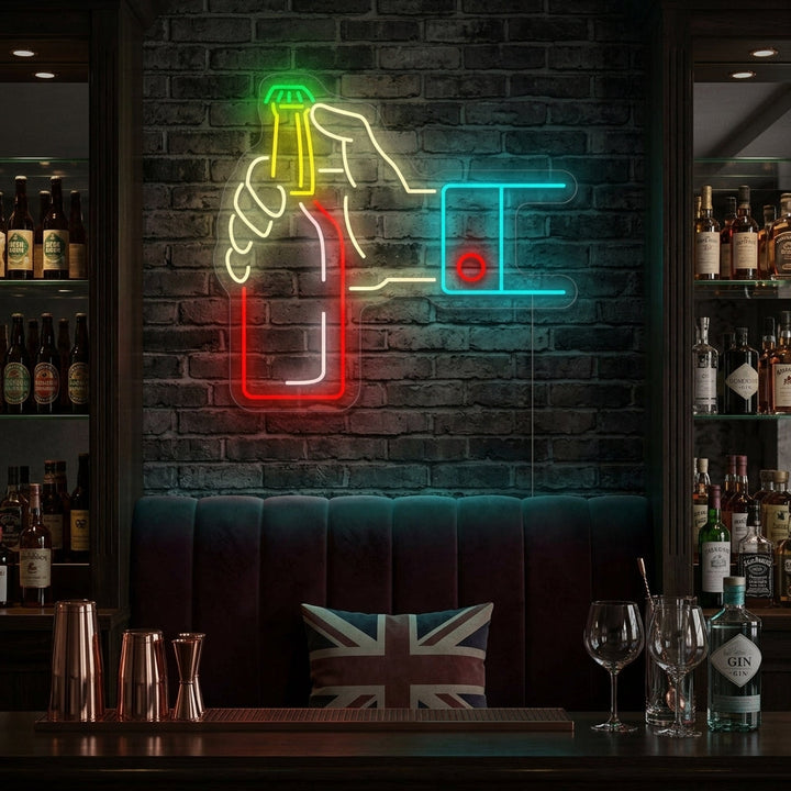 "Hand openen bierfles" Neonbord