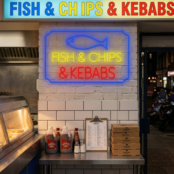 "Fish Chips Kebabs" Neonbord