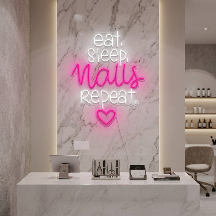 "Nagelstudio Eat Sleep Nails Repeat" Neon Verlichting