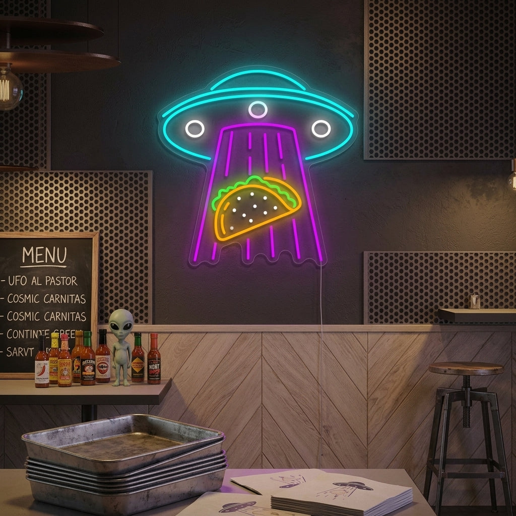"Ufo die Taco's ontvoert" Neonbord