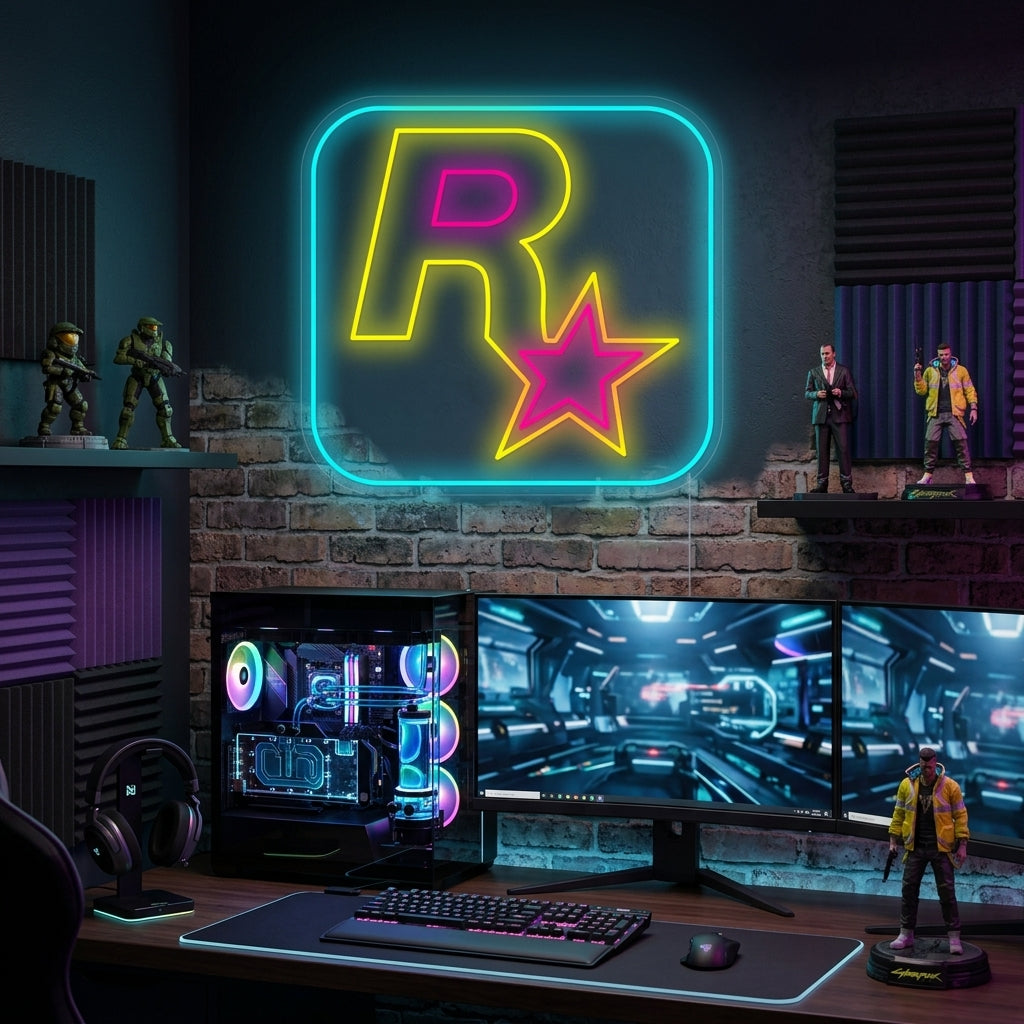 Neon LED Rockstar Games logo, gamerdecoratie.