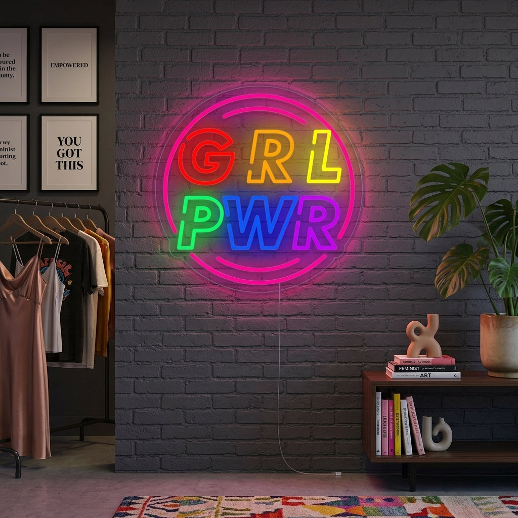 "Girl Power with Circle" Neon Verlichting