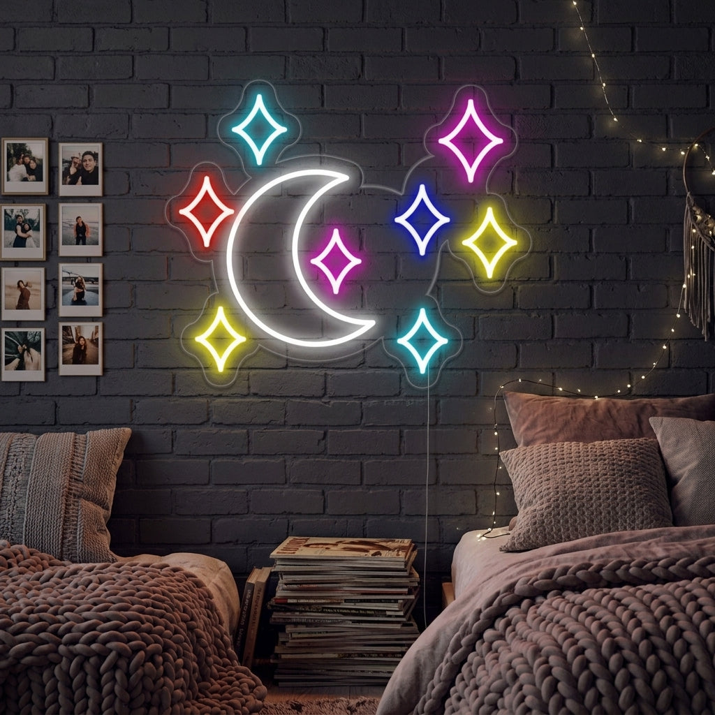 "Maan, Ster" Neon Verlichting