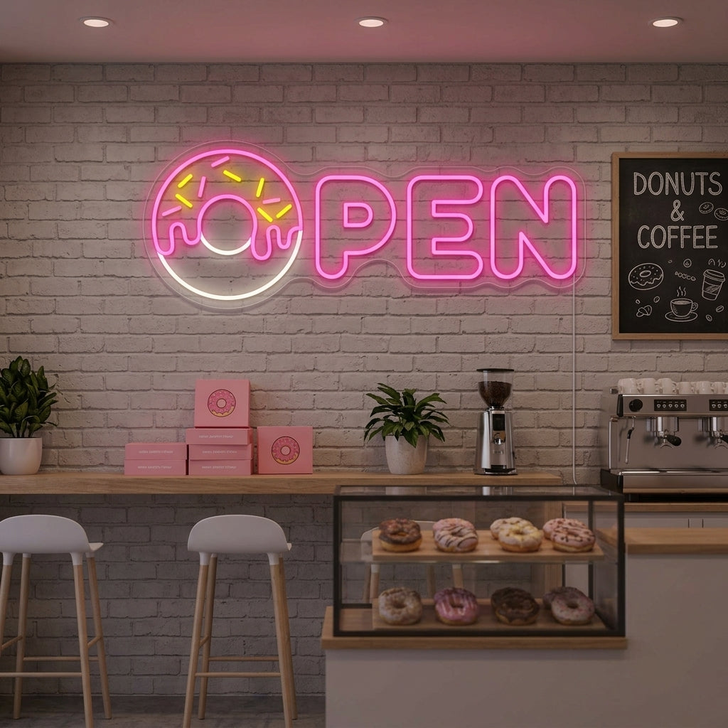 "Donut openen" Neonbord