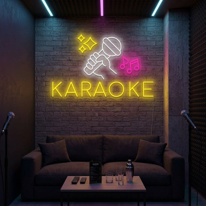 karaoke neon microfoon met muzieknoten