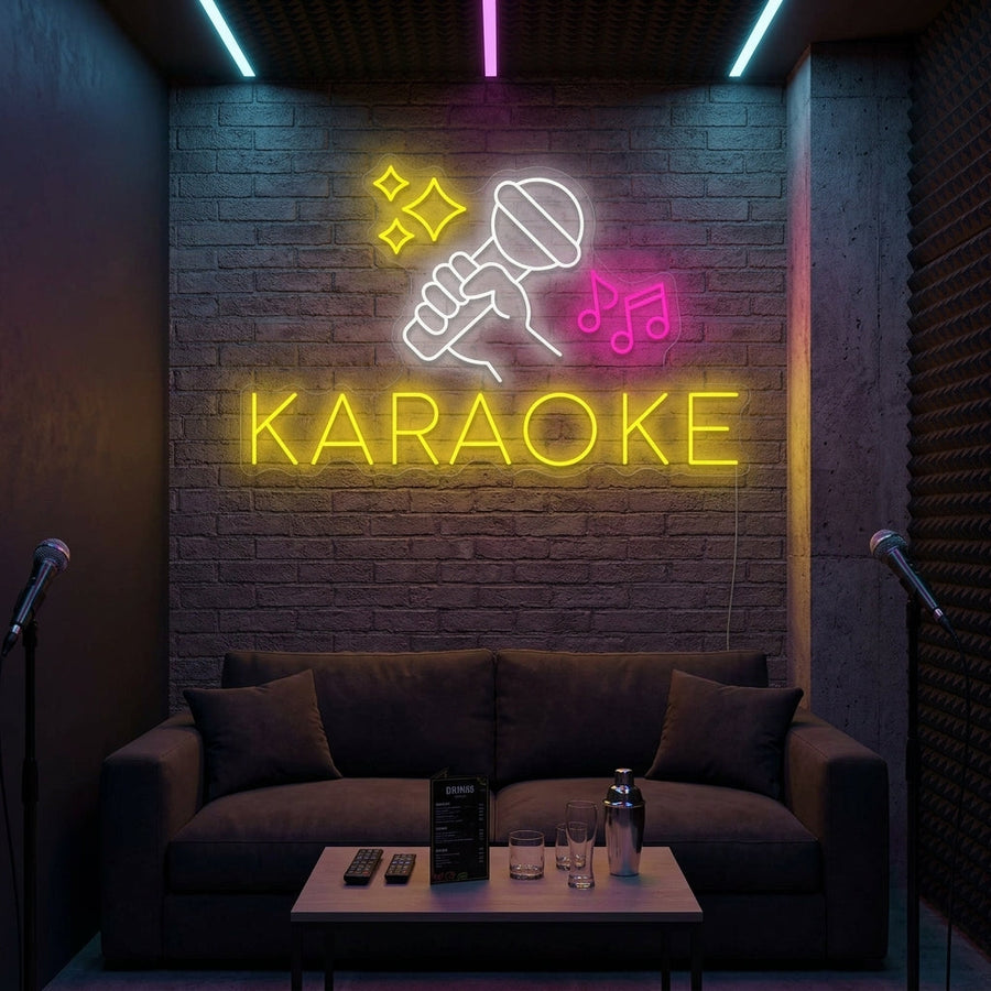 karaoke neon microfoon met muzieknoten