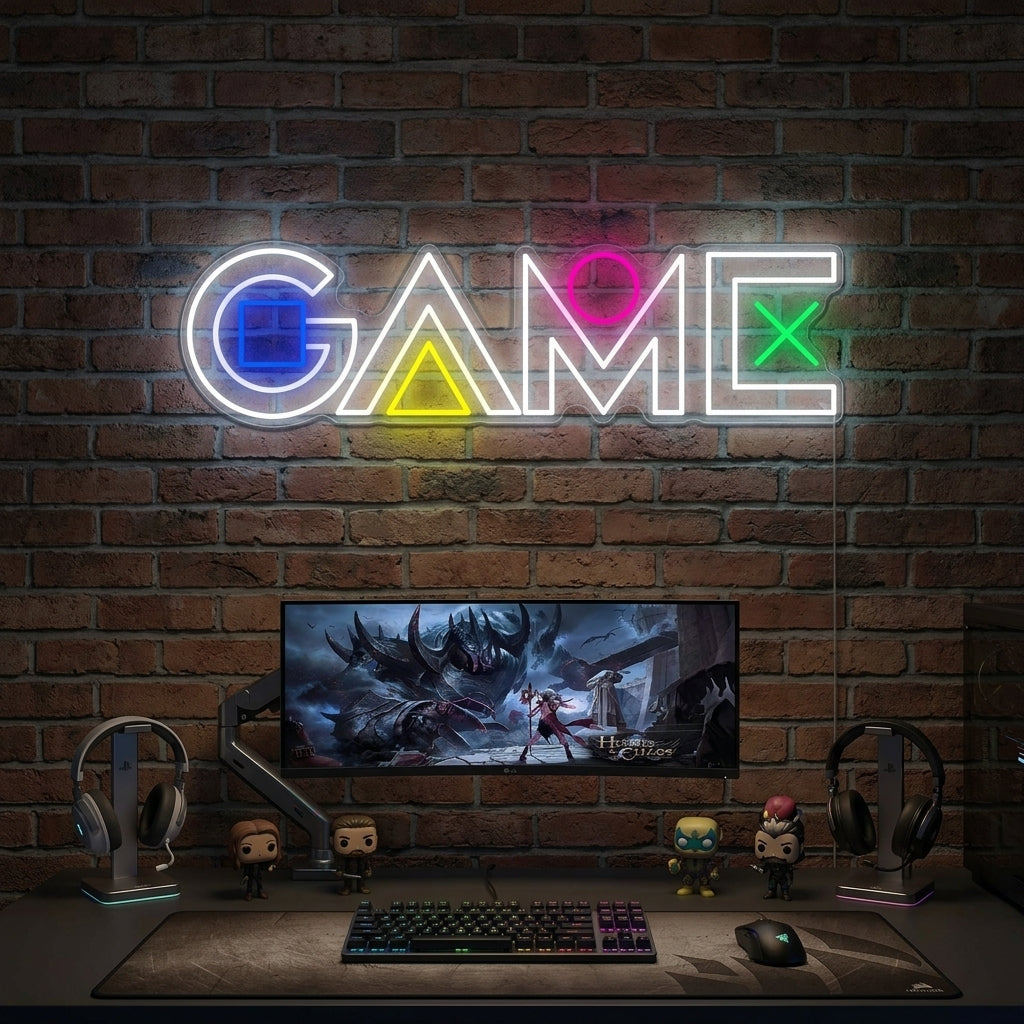 Neon LED “GAME” videogame bord, gamingkamerdecoratie.