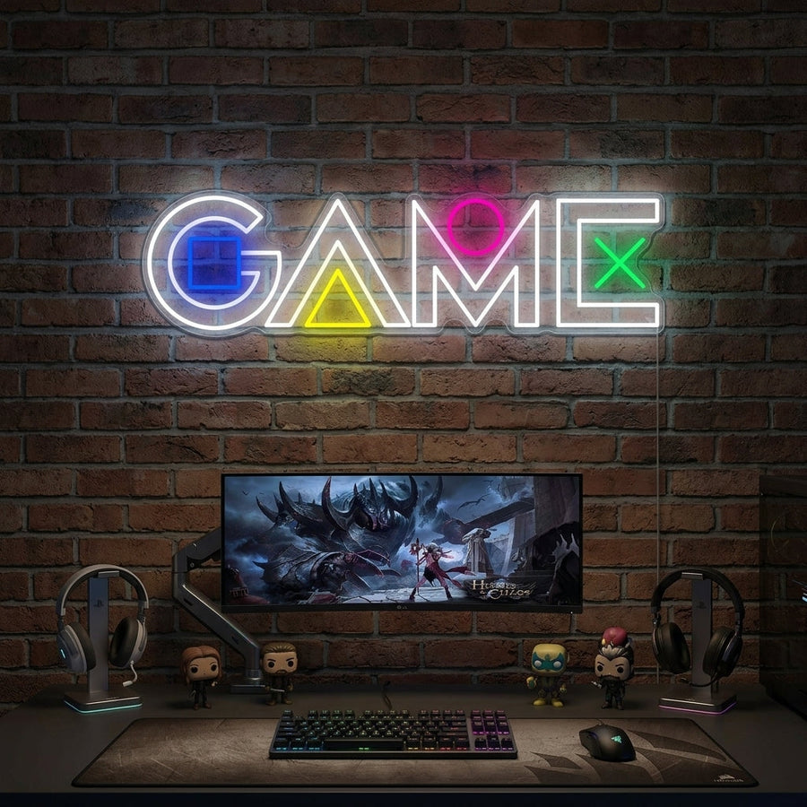 Neon LED “GAME” videogame bord, gamingkamerdecoratie.