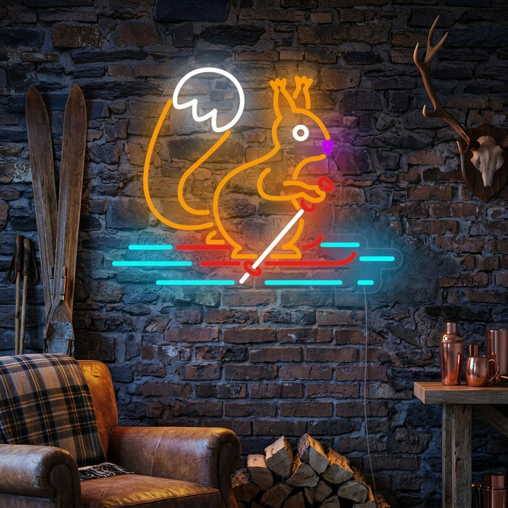 "Eekhoorn Skiën" Neon Verlichting