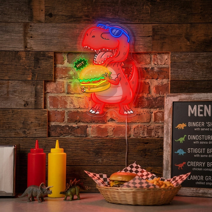 "Dinosaurus etende hamburger" Neonbord