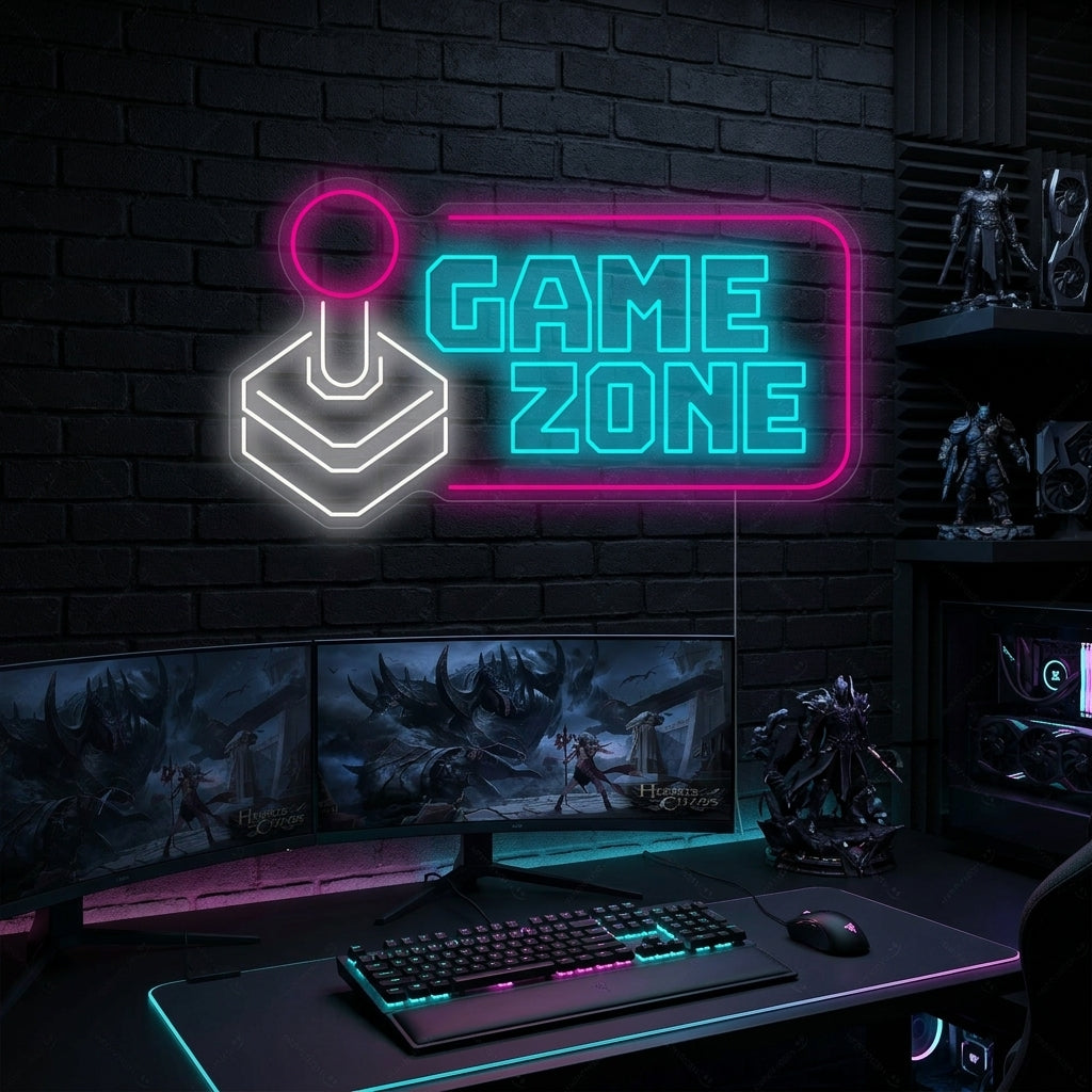 neon joystick en tekst GAME ZONE
