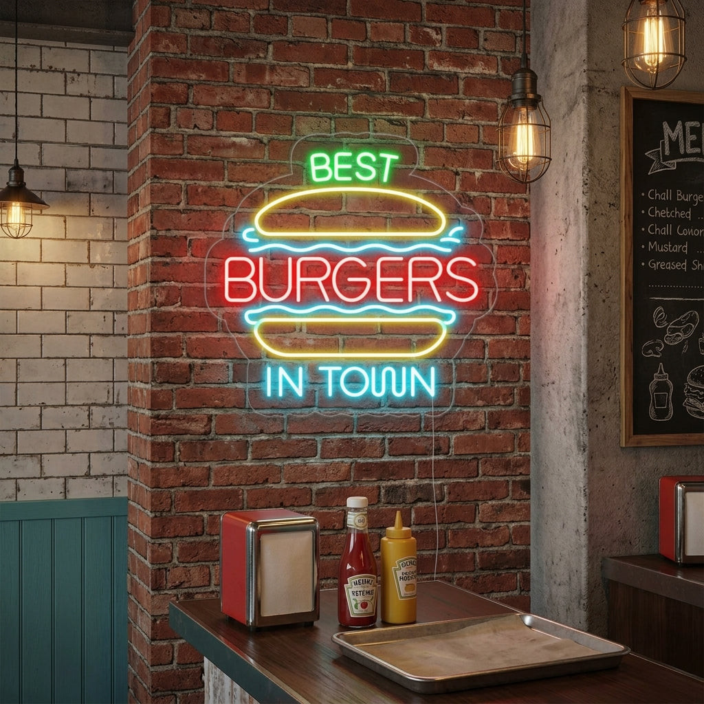 "Best Burgers In Town" Neon Verlichting