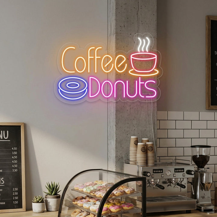 "Warme koffie, Coffee Donuts" Neon Verlichting