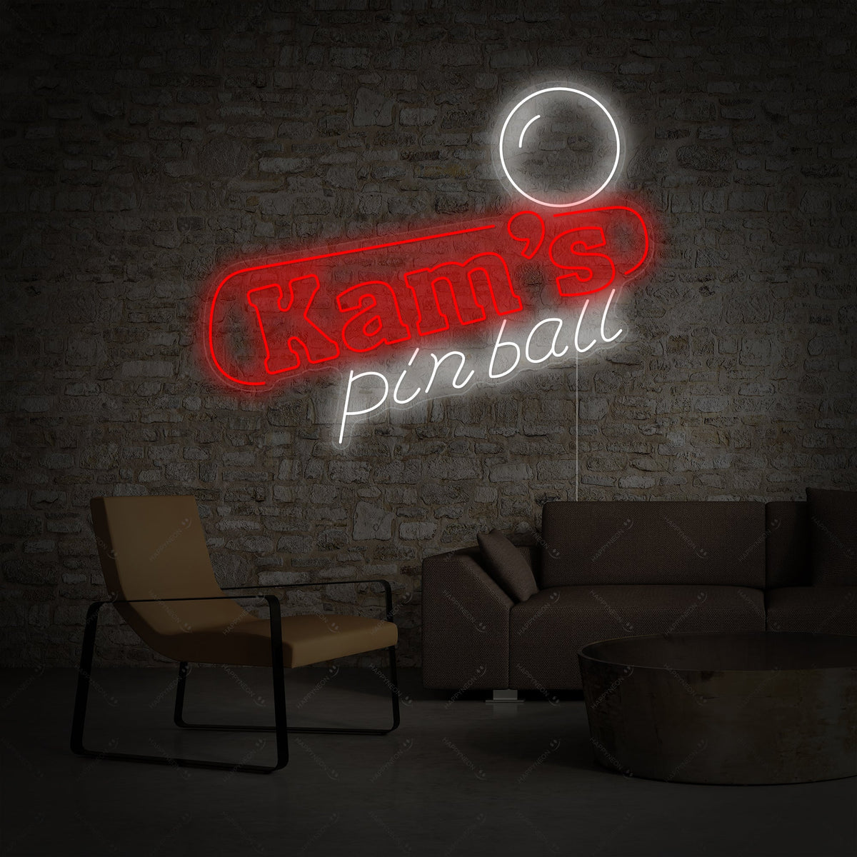 neon Kam’s Pinball tekst met bal