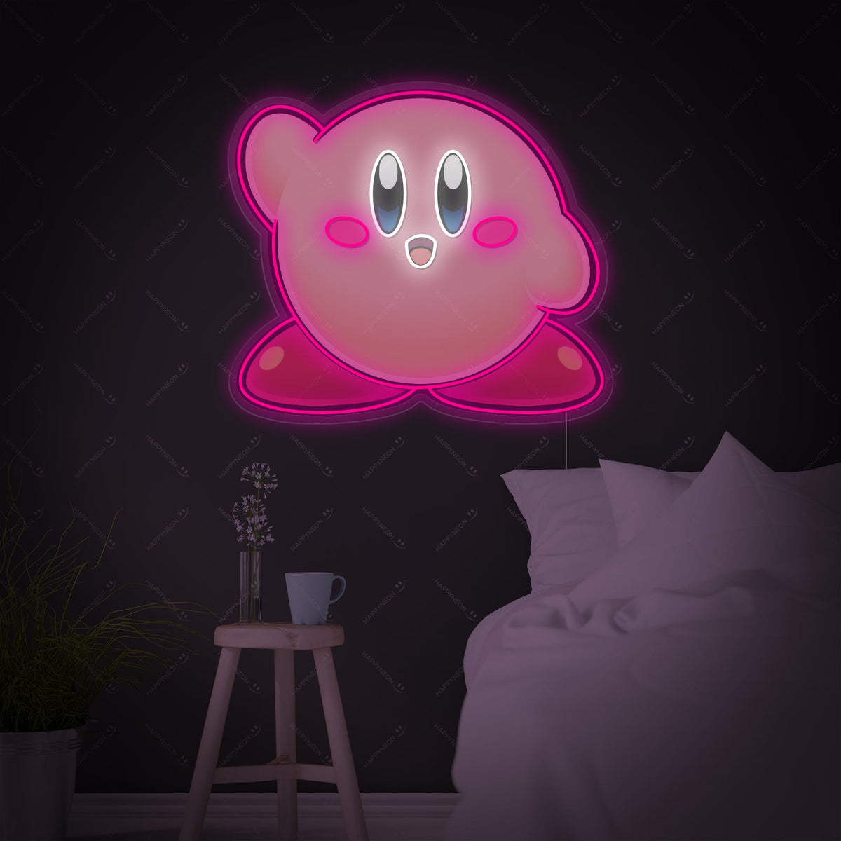 Neon LED Kirby roze bord, speelse gameroomdecoratie.