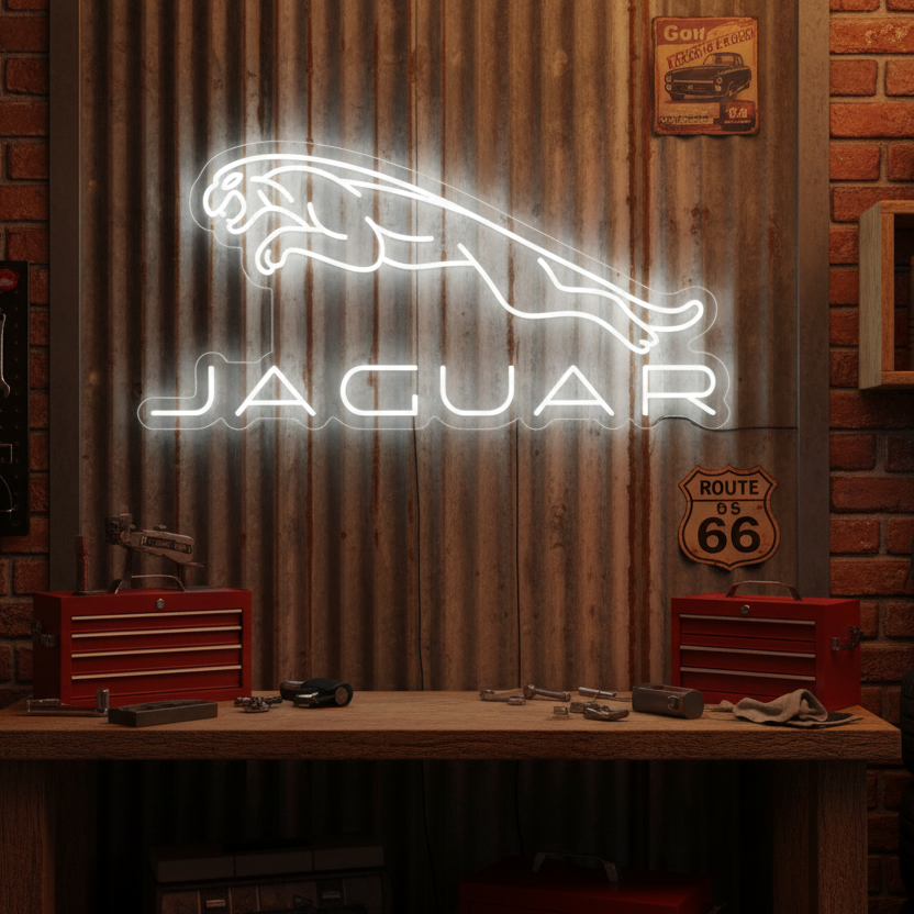 Jaguar logo neon sign met springende jaguar