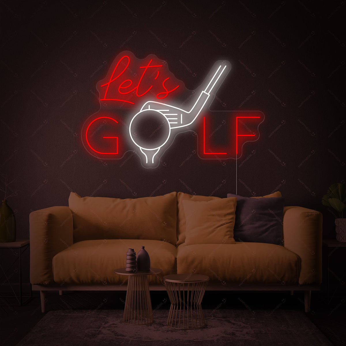 neon golfclub met tekst let’s golf