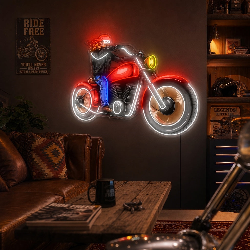 "Man En Klassieke Retro Motor" Neonbord