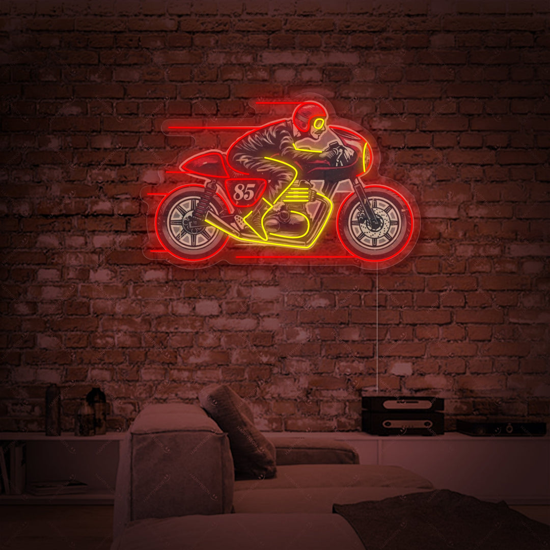 "Man rijden op oude Cafe Racer motorfiets" Neonbord