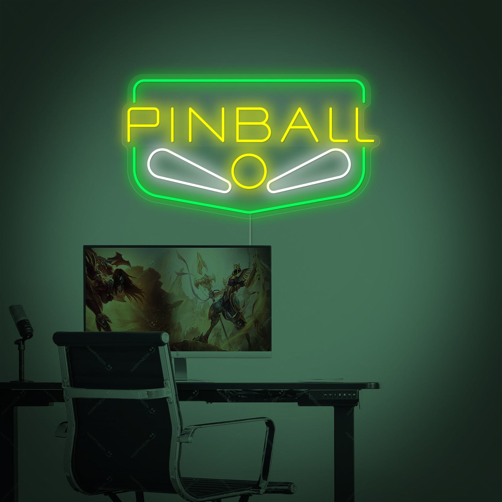 neon PINBALL tekst met flipperkast-elementen