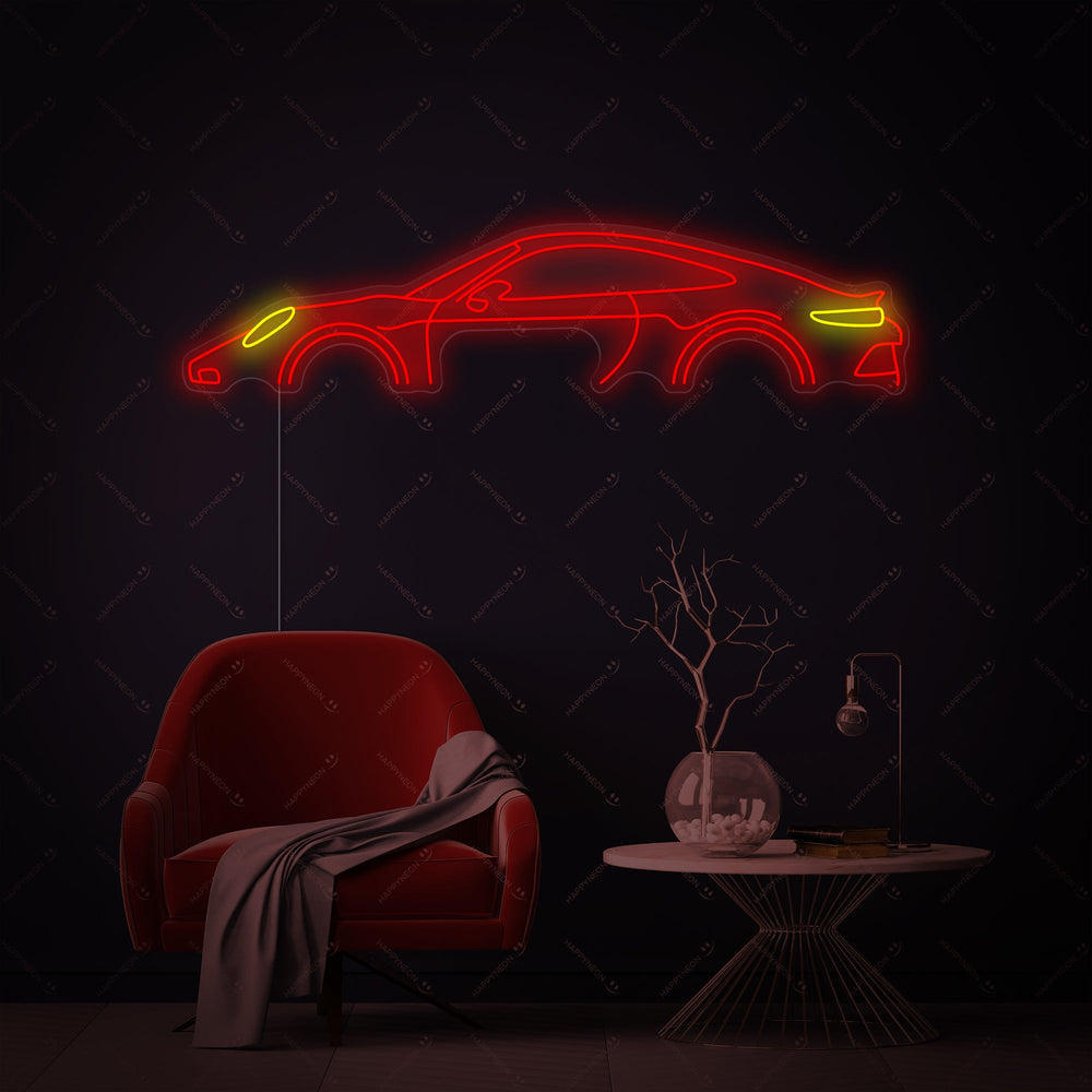 Rood neon LED sportauto profiel, moderne autodecoratie.