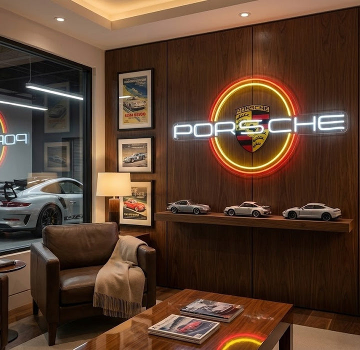 Porsche LED neon bord, Porsche LED bord, Garage wandlamp