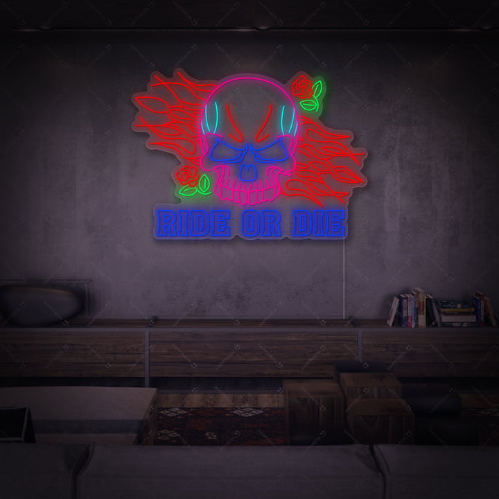"Ride Or Die belettering en schedel" Neonbord