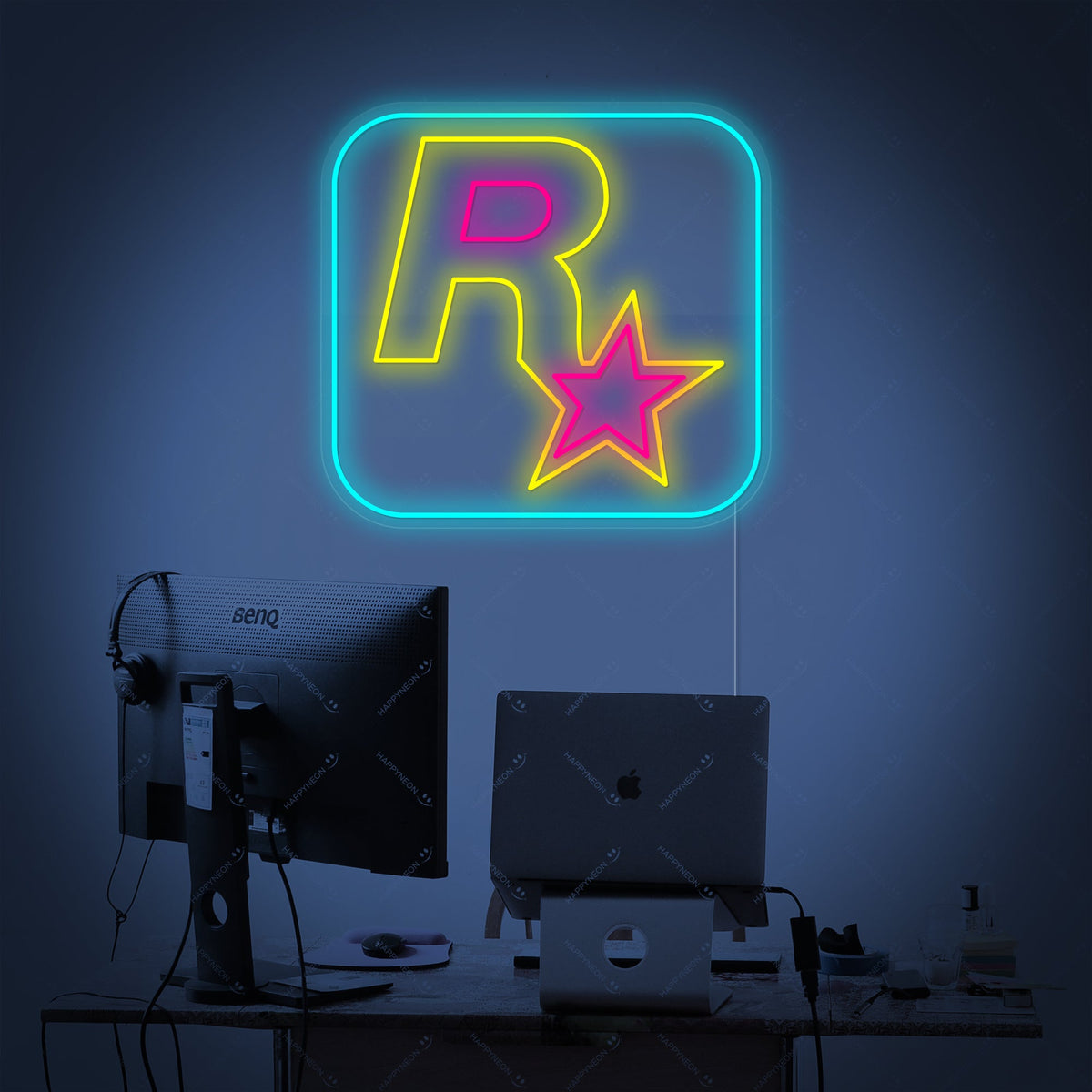 Neon LED Rockstar Games logo, gamerdecoratie.