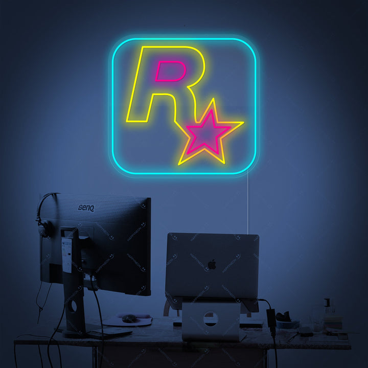 Neon LED Rockstar Games logo, gamerdecoratie.