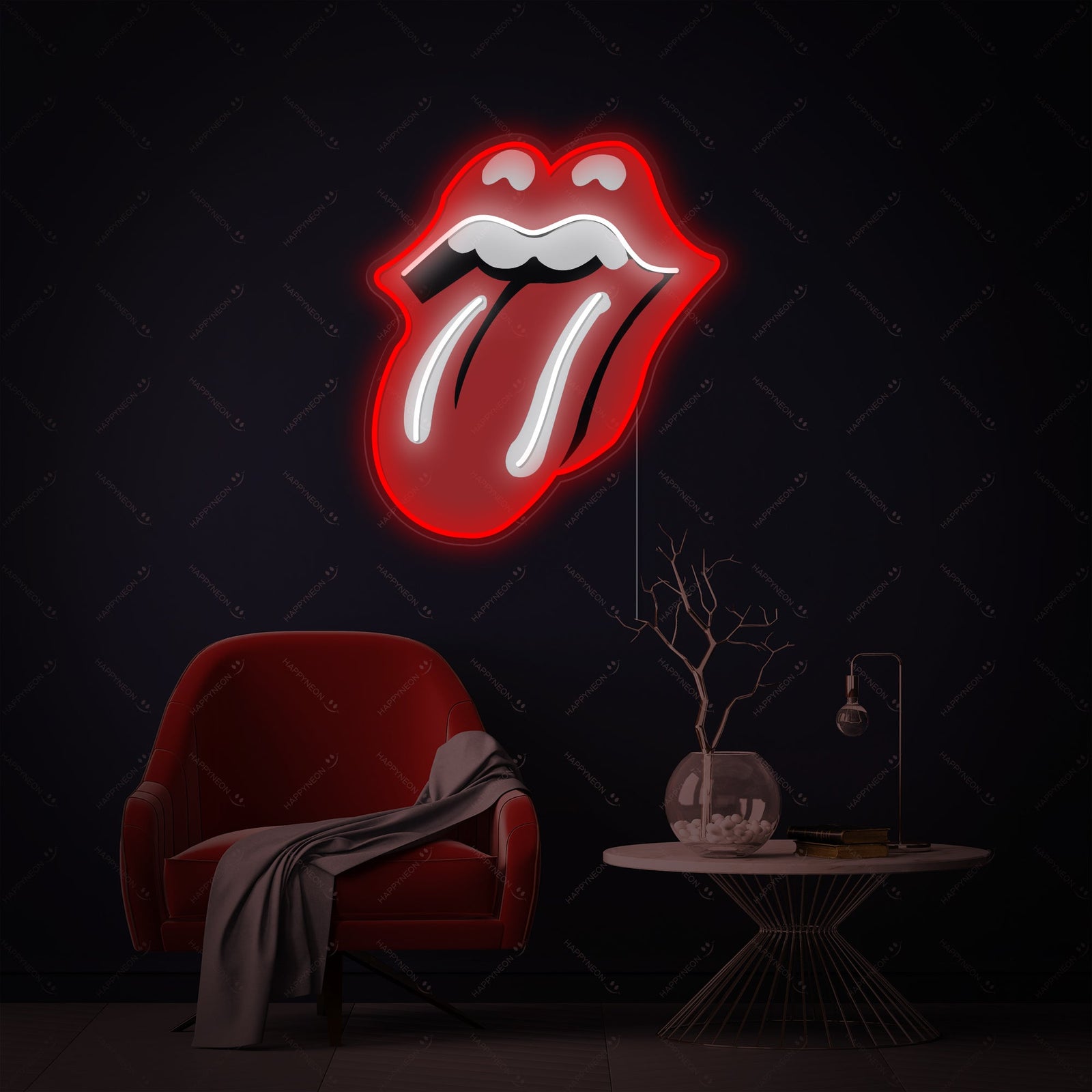 Neon LED Rolling Stones Tongue bord, rockdecoratie.